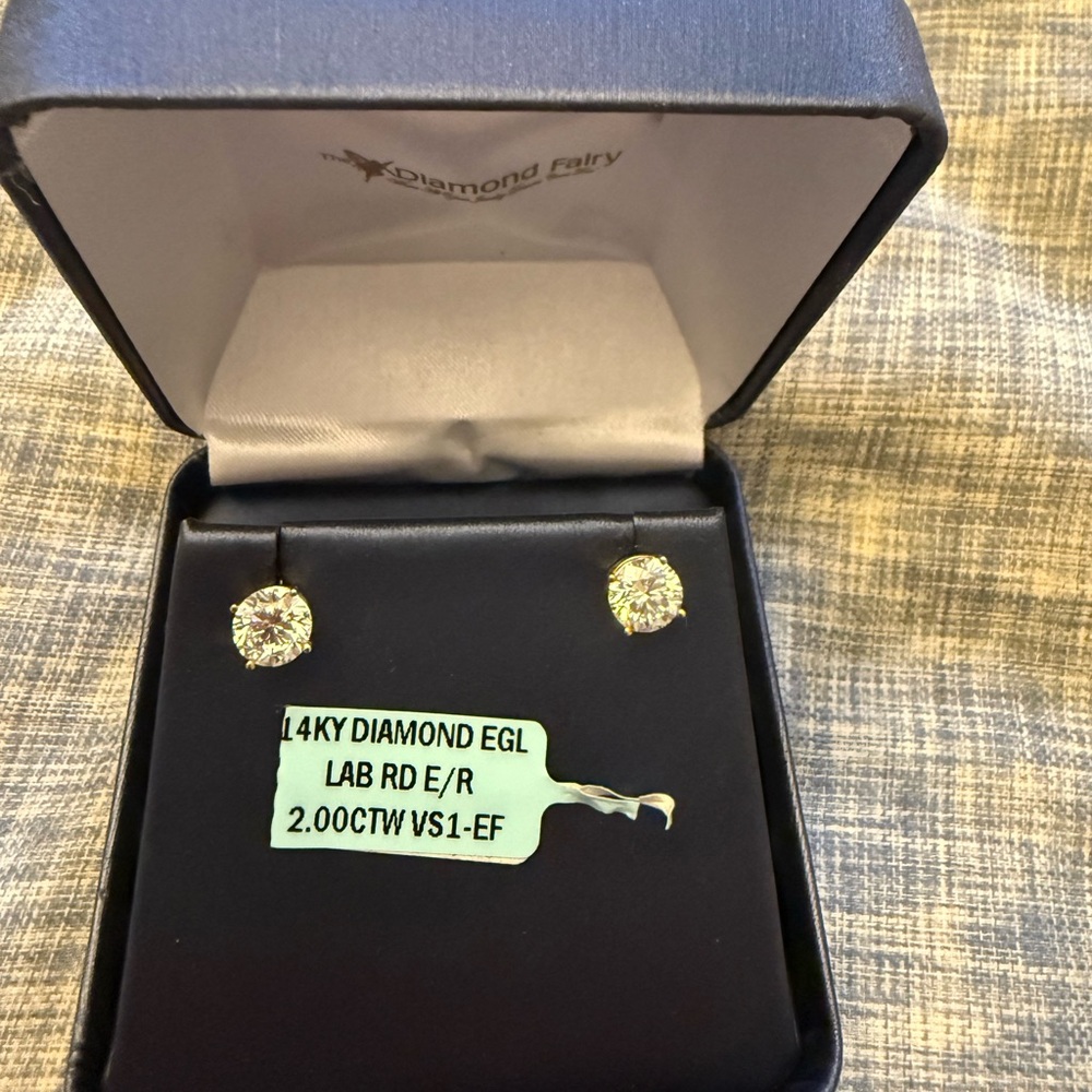 14K Yellow Gold Round Diamond Stud Earrings - Yellow/Gold